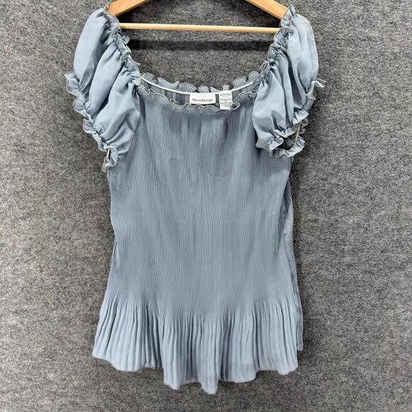 Tops - Rene Margo Blouse Women 2X Plus Gray Short Sleeve Round Neck Pleated Casual